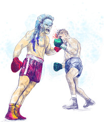 boxing duel (this is original sketch - digital tablet technique)