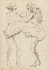 ladies boxing match (drawing, digital tablet technique)