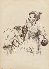 Fototapeta na wymiar boxing duel (this is original sketch - digital tablet technique)