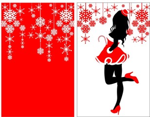 Silhouette of the Snow Maiden, snowflakes background