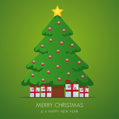 christmas tree and gifts green background