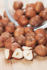 Hazelnut on wooden board