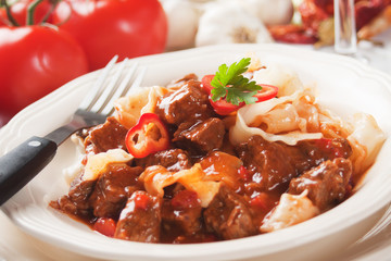 Italian pasta with beef stew