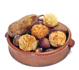panellets and roasted chestnuts and sweet potatoes, a typical di