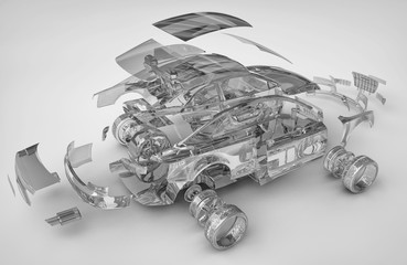 exploded transparent car © adimas