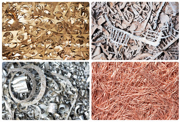 Set of metal scrap materials recycling backround
