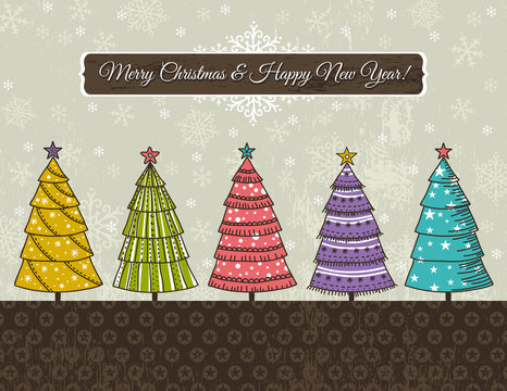 christmas background with christmas trees, vector