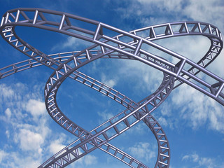 High speed track on blue sky, 3D render.