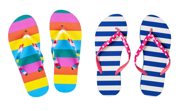 Colourful flip flops isolated on white