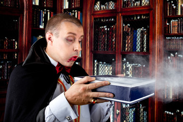 Portrait of a man with Count Dracula style make-up. Shot in a st