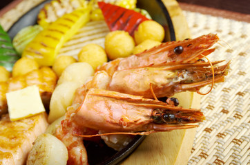 Salmon Steak with royal prawn