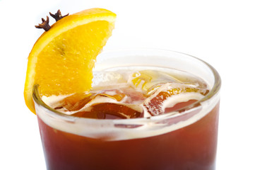orange cocktail  closeup isolated on white background.