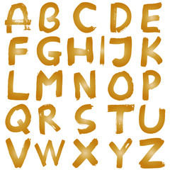 High resolution yellow hand painted font set isolated on white