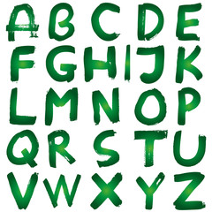 High resolution green hand painted font set isolated on white