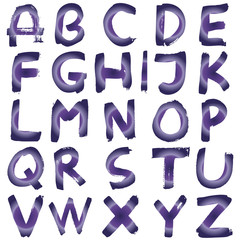 High resolution violet hand painted font set isolated on white