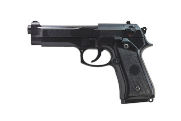 Black handgun isolated on a white background