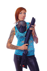 A pretty hooligan with a gun