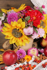 Colorful autumn still life with apples close-up