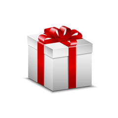 White present with red bow