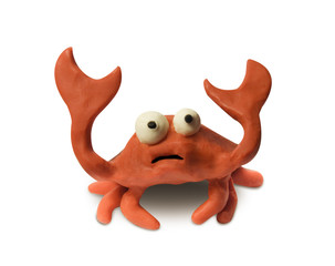 clay crab raised claws isolated with clipping path