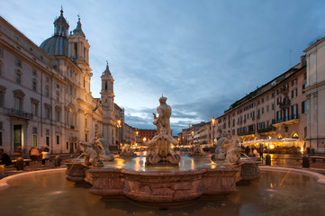 Piazza Navona at dusk. Rome, Italy.