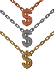 Obraz premium Golden bronze and silver dollar signs with chain