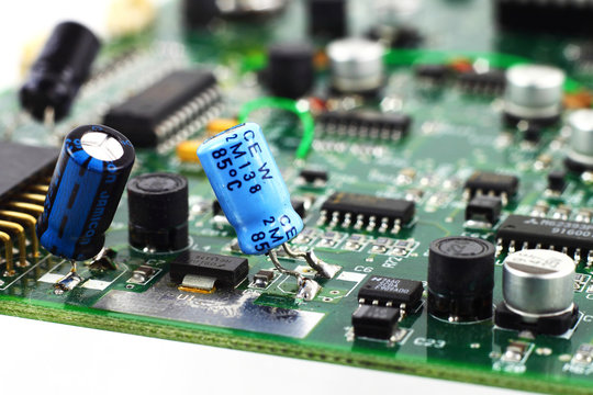 Computer hardware closeup. Circuit board