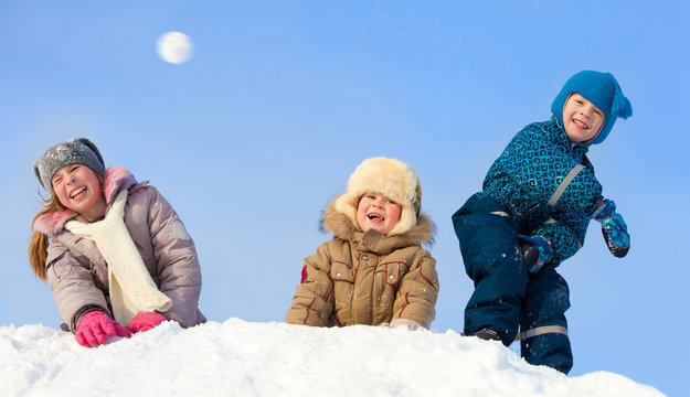 Happy Children In Winter Park