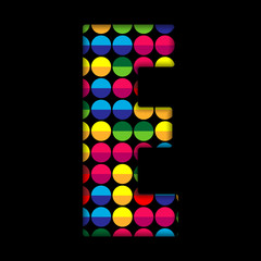 Alphabet Dots Color on Black Background E