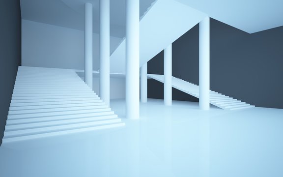 Abstract interior in minimalism style with stairs and columns