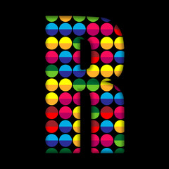 Alphabet Dots Color on Black Background R