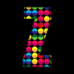 Alphabet Dots Color on Black Background Z