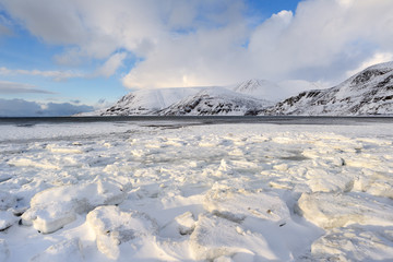 Bay with upcoming ice on the shore. © andreanita