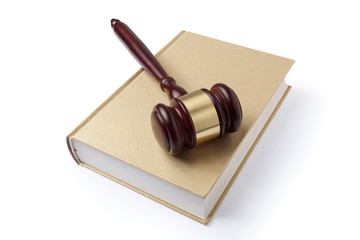 Wooden gavel and book
