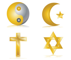 Obraz premium Four gold glossy icons for different religions vector