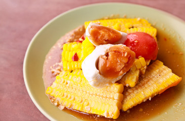 Corn salad with salty spicy sour dressing