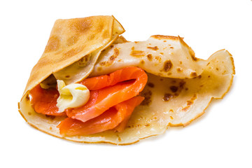pancakes with smoked salmon and butter on Shrovetide
