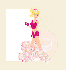 fit girl exercising with two dumbbell weights on her hands