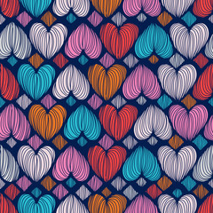 Vector seamless pattern with rainbow hearts