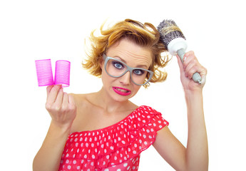 Pin-Up Girl holding curlers, similar in my gallery