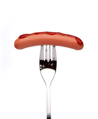 sausage on fork