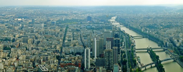 Paris city and seine river view from Eiffel tower