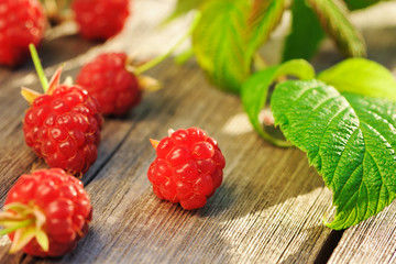 Raspberry on wooden table