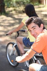 Couple on bicycle