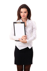 Isolated Studio Picture Of A Female Salesman Or Business Woman