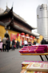 joss sticks before Chinese temple
