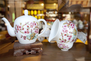 two chinese tea pot in the tea house