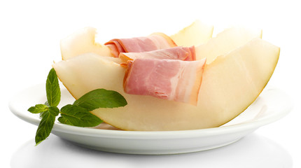 parma ham and melon, isolated on white