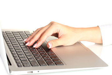 business woman's hands typing