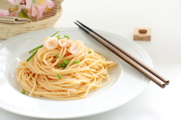 squid and Mentaiko spaghetti in Japnese style